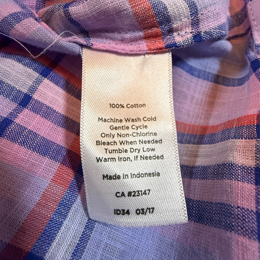 Talbots Woman 2X Purple Pink Plaid Ruffle Neck Cotton Blouse Long Sleeve 2246 - Picture 3 of 7